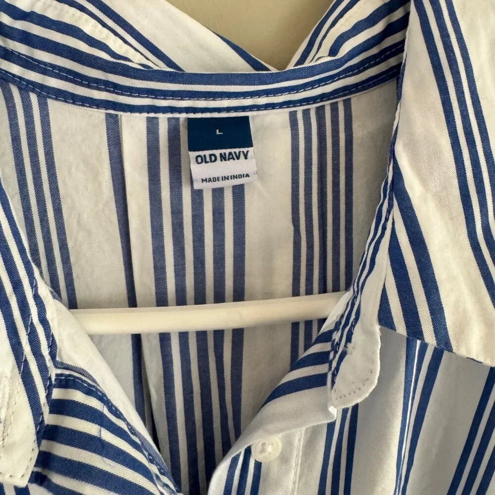 Old Navy Womens Striped Collared Swing Short-Sleeve Shirt Dress with Pockets - Picture 4 of 5